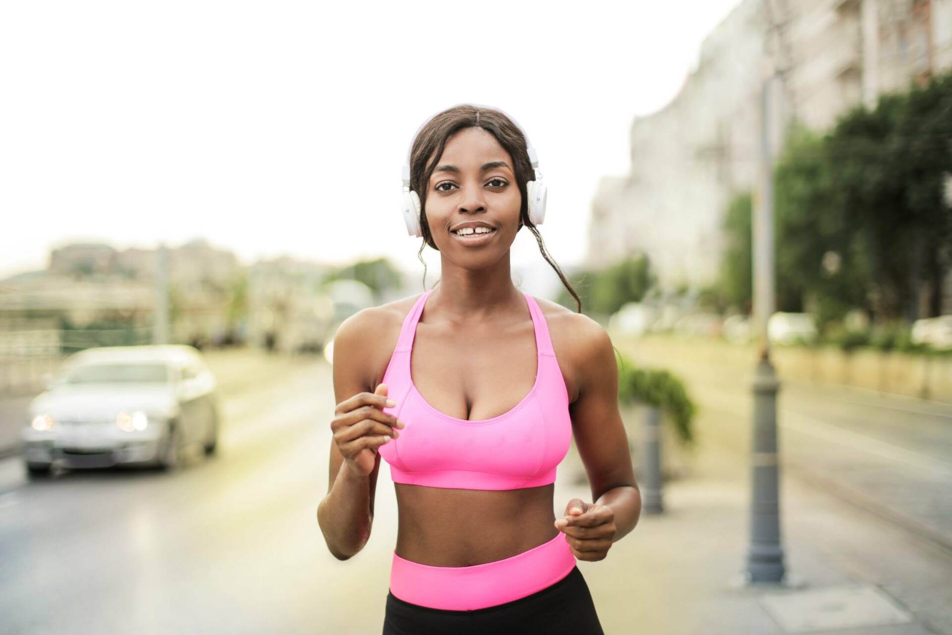 Woman in pink sports bra